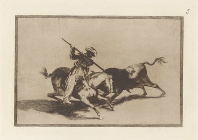 Le Moro Gazul courageux est le premier à lancer des taureaux selon les règles, Pl. 5 de La tauromaquia - Francisco de Goya