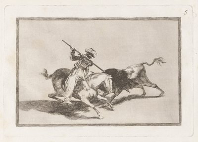 Le Maure courageux Gazul est le premier à lancer des taureaux selon les règles, Planche 5 de La tauromachie - Francisco de Goya