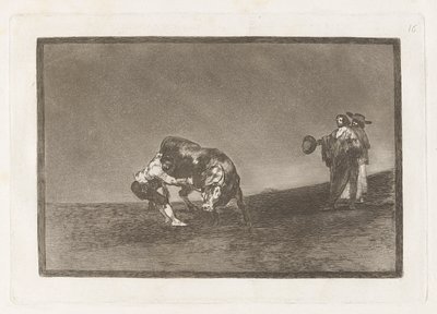 El mismo vuelca un toro en la plaza de Madrid, Planche 16 de La tauromaquia - Francisco de Goya