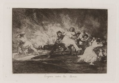 Escapan entre las llamas (Ils échappent aux flammes), pl. 41 de la série Los desastres de la guerra (Les Désastres de la guerre) - Francisco de Goya