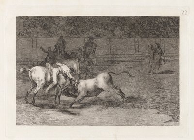 Mariano Ceballos, alias el Indio, tue le taureau depuis son cheval, Planche 23 de La tauromaquia - Francisco de Goya