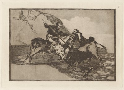La manière dont les anciens Espagnols chassaient les taureaux à cheval dans la campagne, Planche 1 de La tauromachie - Francisco de Goya