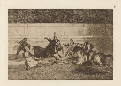 Mort de Pepe Illo, 2ème composition, Planche E de La tauromaquia (troisième édition) - Francisco de Goya