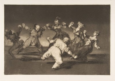Planche 12 des Disparates : Si Marion veut danser, alors elle a..., vers 1816-23 publié en 1864 - Francisco de Goya