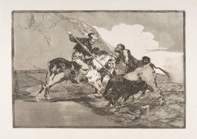 La manière dont les anciens Espagnols chassaient les taureaux à cheval, de La Tauromaquia, 1816 - Francisco de Goya