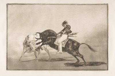 Planche 24 de la Tauromachie : Le même Ceballos monté sur un autre taureau casse une courte lance - Francisco de Goya