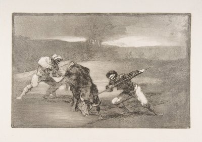 Planche 2 de la Tauromachie : Une autre manière de chasser à pied, 1816 - Francisco de Goya