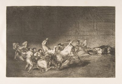 Planche 32 de la Tauromachie : Deux équipes de picadors renversées l