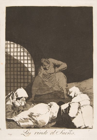 Planche 34 de Los Caprichos : Le sommeil les surmonte Las rinde el Sueño., 1799 - Francisco de Goya