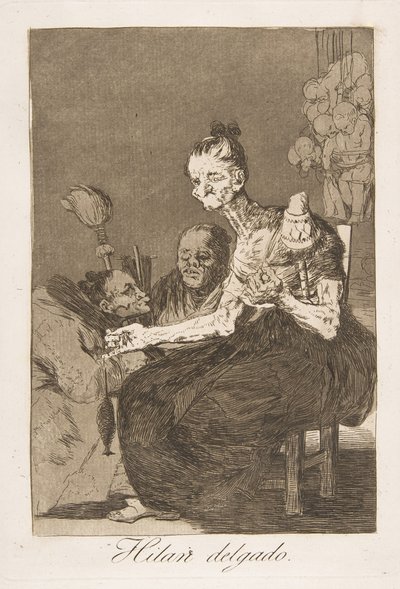 Planche 44 de Los Caprichos : Ils filent finement Hilan delgado., 1799 - Francisco de Goya