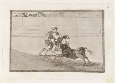 Un caballero espagnol en plaza quebrando rejoncillos sin auxilio de los chulos, Planche 13 de La tauromaquia - Francisco de Goya
