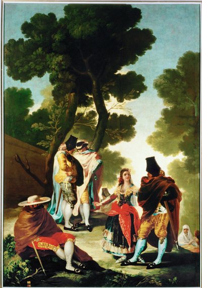 La maja y los Embozados - la maja et les hommes masqués, carton pour la tapisserie 40-06-09/42 ... (peinture sur toile) - Francisco Jose de Goya y Lucientes