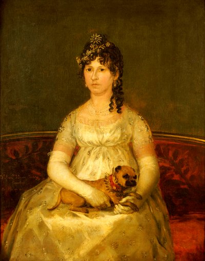 Portrait de Dona Francisca Vicenta Chollet y Caballero, assise, trois-quarts longueur, avec un chien sur les genoux - Francisco de Goya