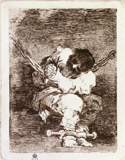 Chaîne de prisonniers assis - La sécurité est aussi barbare que le crime - Francisco de Goya
