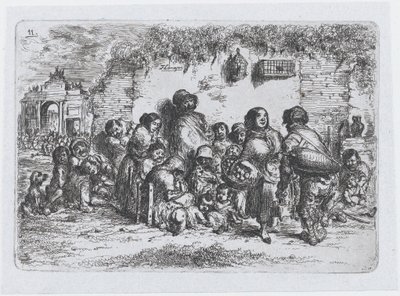 Planche 11 : un groupe de personnes en plein air, de la série des coutumes et passe-temps des Espagnols..., 1850 - Francisco Lameyer Berenguer