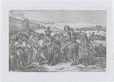 Groupe important de personnes en plein air, peut-être une troupe d