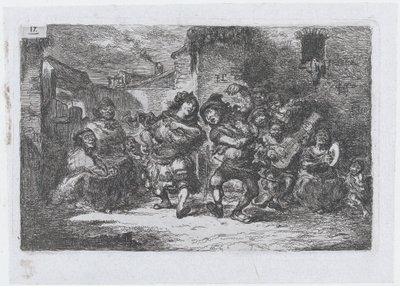 Planche 17 : musiciens de rue et figures dansantes, de la série des coutumes et passe-temps de..., 1850 - Francisco Lameyer Berenguer