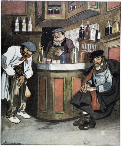 Un bar, dessin par Sancha, début XXe - Francisco Sancha y Lengo