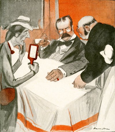 Un couple anglais lutte avec le menu dans un restaurant français, 1903 - Francisco Sancha y Lengo