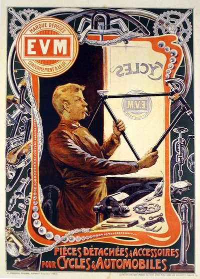 Affiche publicitaire pour les accessoires de vélo E.V.M. - Francisco Tamagno
