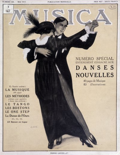 Numéro spécial danses nouvelles (couple dansant le tango) - Illustration par Francisco Javier Gose (1876-1915) dans « Musica », mai 1913 - Francesc Xavier Gosé