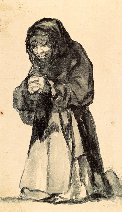 Une vieille femme agenouillée en prière, début du 19e siècle (dessin) - Francisco de Goya