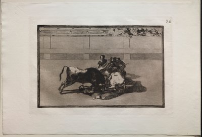 Corridas : Un picador est désarçonné et tombe sous le taureau, 1876 - Francisco de Goya