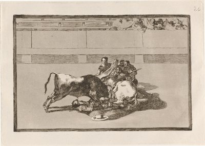 Un picador est désarçonné et tombe sous le taureau - Francisco de Goya