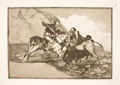 La manière dont les anciens Espagnols à cheval chassaient les taureaux dans la plaine - Francisco de Goya