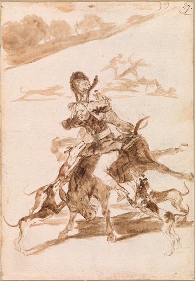 Chiens chassant un chat sur un homme sur un âne - Francisco de Goya