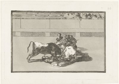 Un picador est jeté de son cheval et se trouve sous le taureau - Francisco de Goya