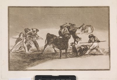 Les Maures utilisent des ânes comme barrière pour se défendre contre le taureau, dont les cornes ont été munies de boules - Francisco de Goya