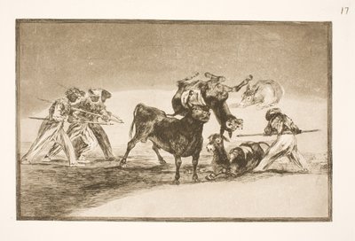 Les Maures utilisent des ânes comme barrière pour se défendre contre le taureau, dont les cornes ont été munies de boules - Francisco de Goya