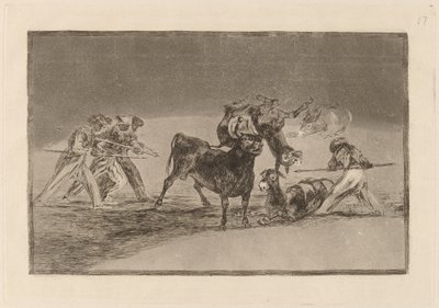 Les Maures utilisent des ânes comme barrière pour se défendre contre le taureau dont les cornes ont été emboulées - Francisco de Goya