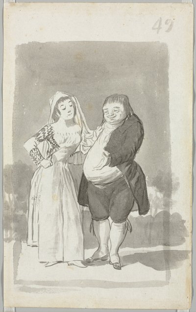 Prostituée sollicitant un homme gras et laid (recto) - Francisco de Goya