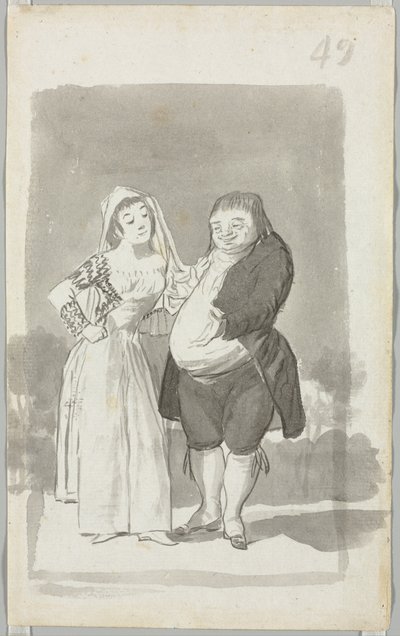 Prostituée sollicitant un homme gras et laid (recto), Jeune femme se tordant les mains (verso), 1796-97 - Francisco de Goya