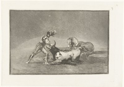 Chevalier espagnol tuant un taureau - Francisco de Goya