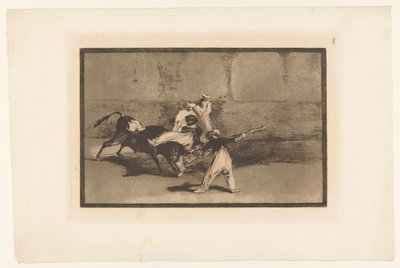 Stier wordt gegrepen door stierenvechters - Francisco de Goya