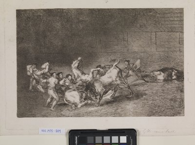 Deux picadors sont renversés un par un par un seul taureau - Francisco de Goya
