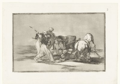 Quatre hommes chassant un taureau - Francisco de Goya