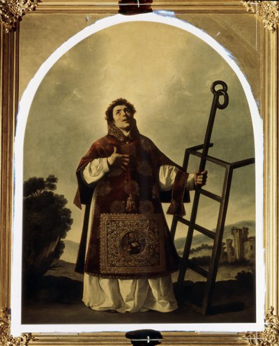 Saint Laurent de Rome (mort martyr sur un gril qui figure comme son attribut) - Francisco de Zurbaran
