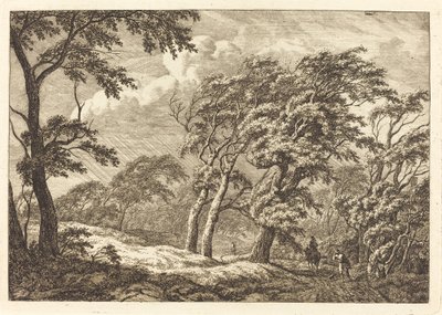 Voyageurs sur une route forestière par temps de tempête - Franciscus A. Milatz