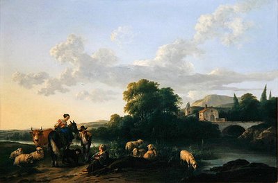 Paysans et bétail dans un paysage italien - Franciscus Xaverius Xaverij