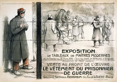 Publicité pour une exposition de peintures à vendre pour collecter des fonds pour les vêtements des prisonniers de guerre - Francisque Poulbot