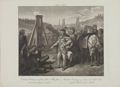 Boleslaw Ier de Pologne plante des poteaux frontaliers dans les rivières Elbe et Saale par Smuglewicz, Franciszek (1745-1807). Lithographie, fin du XVIIIe siècle. Collection privée - Franciszek Smuglewicz