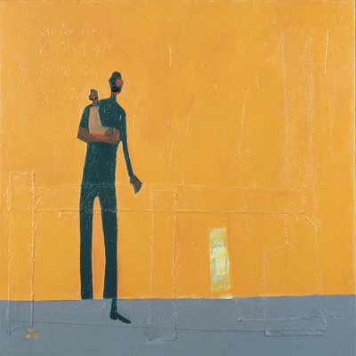 Père et enfant (technique mixte sur toile) - Francks Deceus