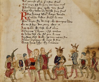 Ms Est 27 W 8.17 f.3r Attila le Hun (c.406-453) et sa cour, de La Guerre d
