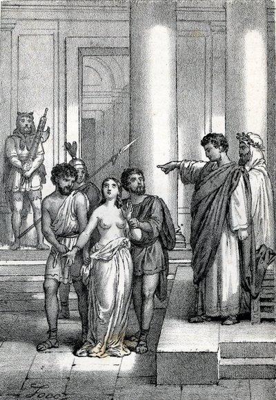 Agnès de Rome amenée nue dans les rues vers un bordel, dessin de « Misteri del Vaticano » par Franco Mistrali - Franco Mistrali