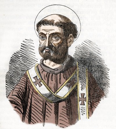 Portrait du Pape Libère (Libérius) (352-366) Gravure de «I misteri del vaticano» par Franco Mistrali 1843 - Franco Mistrali