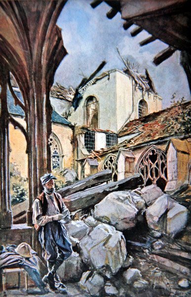 Bataille de Verdun : Soldat Français Mangeant ses Rations dans un Cloître en Ruines de la Cathédrale - Francois (after) Flameng